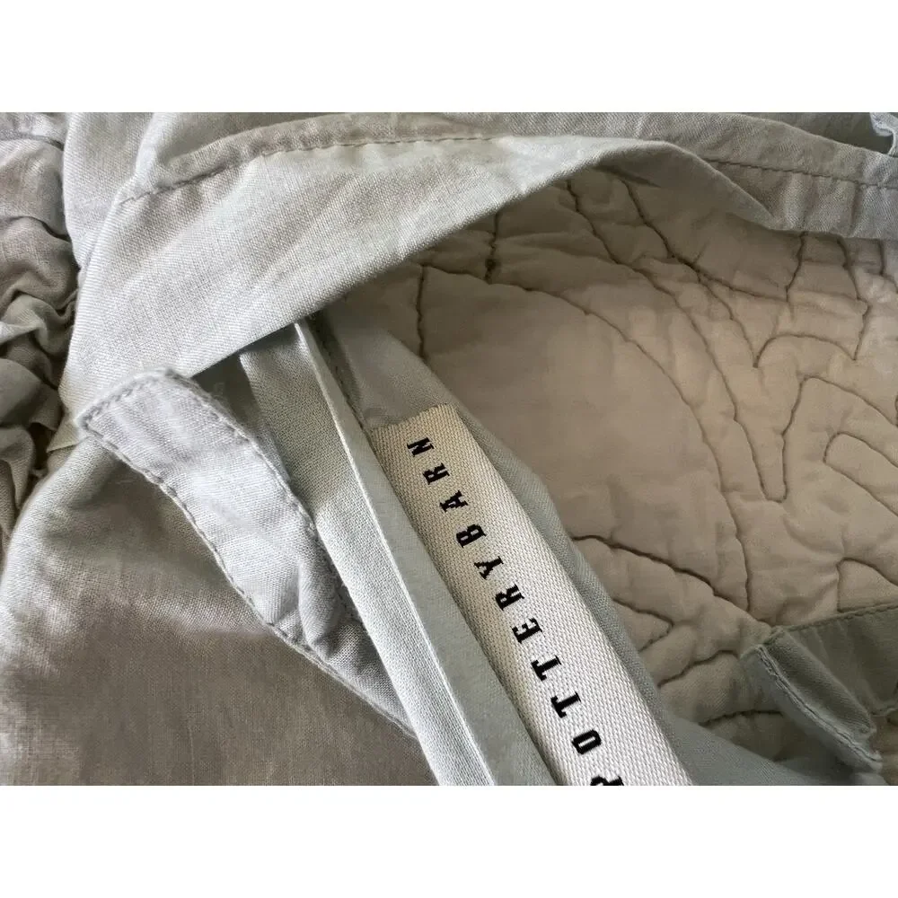Pottery Barn Quilted Ruffled Pillow Shams 26 x 26” Seafoam Green Cotton A Pair